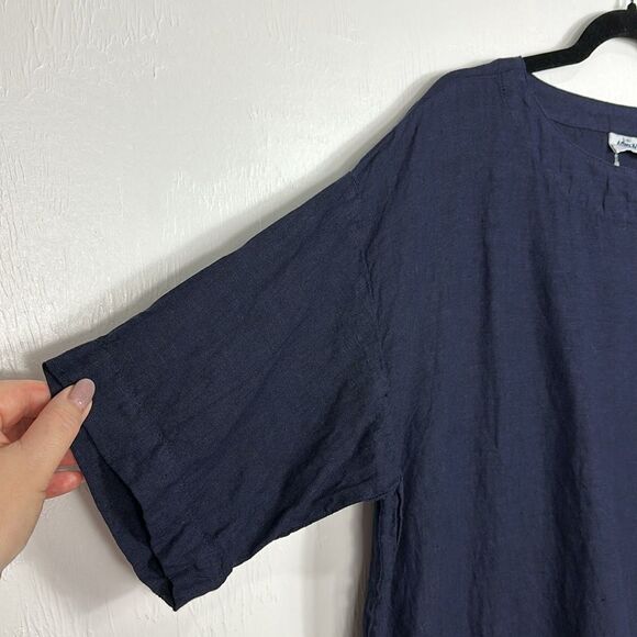 ARMEN Linen Overdyed Boat Neck Pullover Shirt in Midnight Size 4/6 - Picture 4 of 9